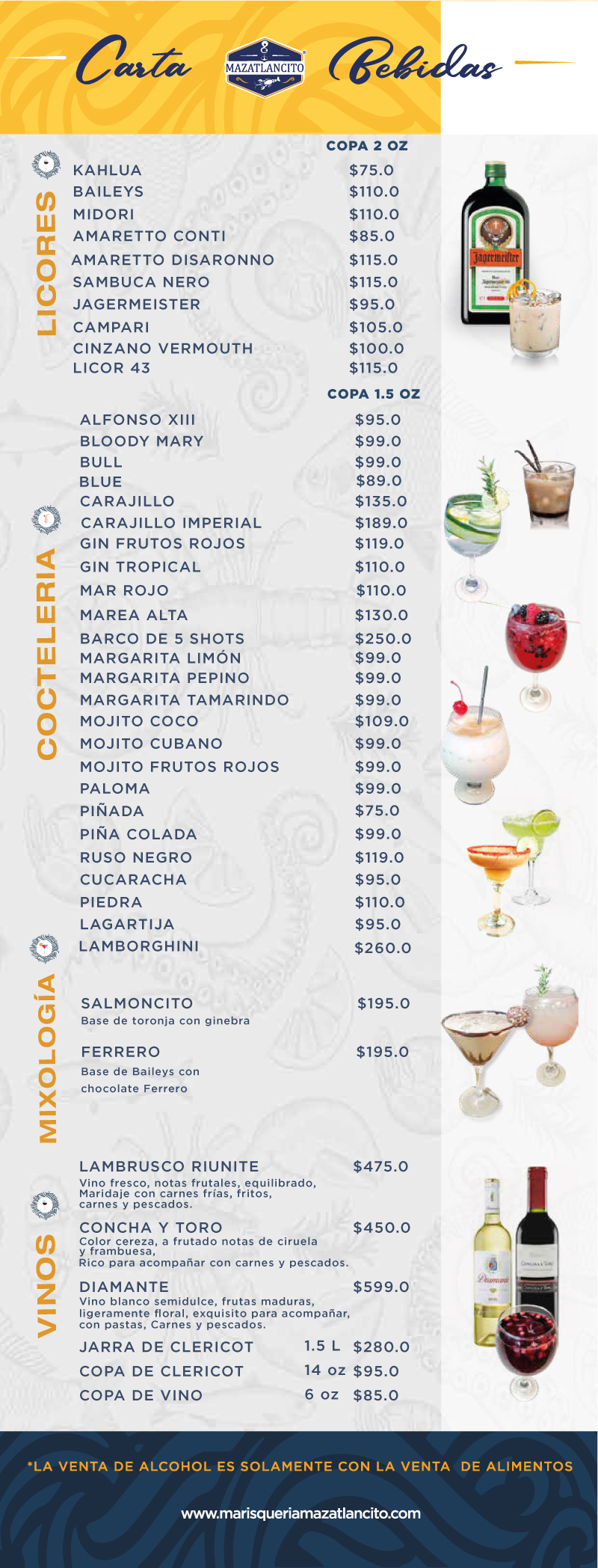 Menu bebidas – Marisqueria Mazatlancito